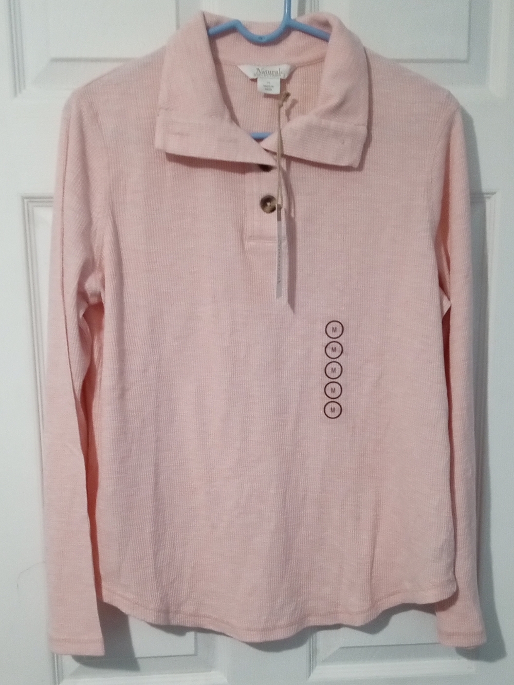 Natural Reflections Pale Pink Ribbed Long-Sleeve Polo